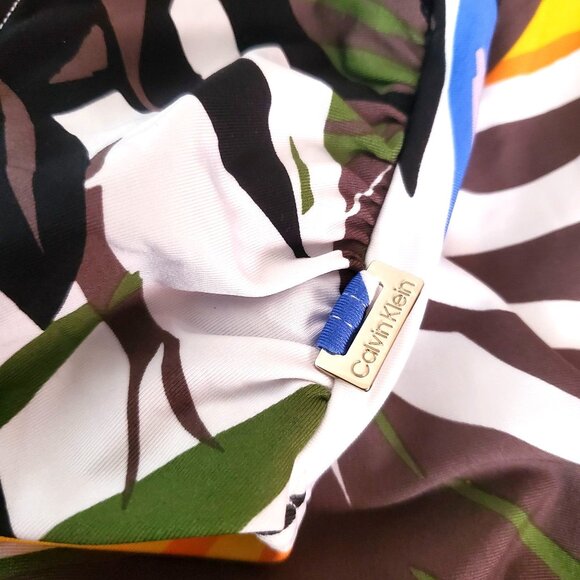 New Calvin Klein Med Bikini Bottom Rainforest Palm Pleated High-Rise Swimsuit - Picture 6 of 6